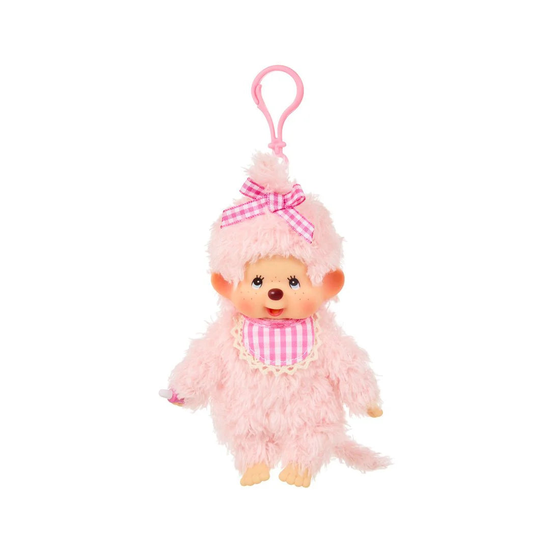 Fluffy pink monchhichi keychain